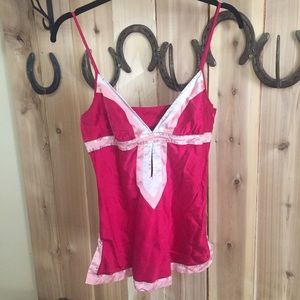 Red Pink sexy Silk blend embellished camisole tank